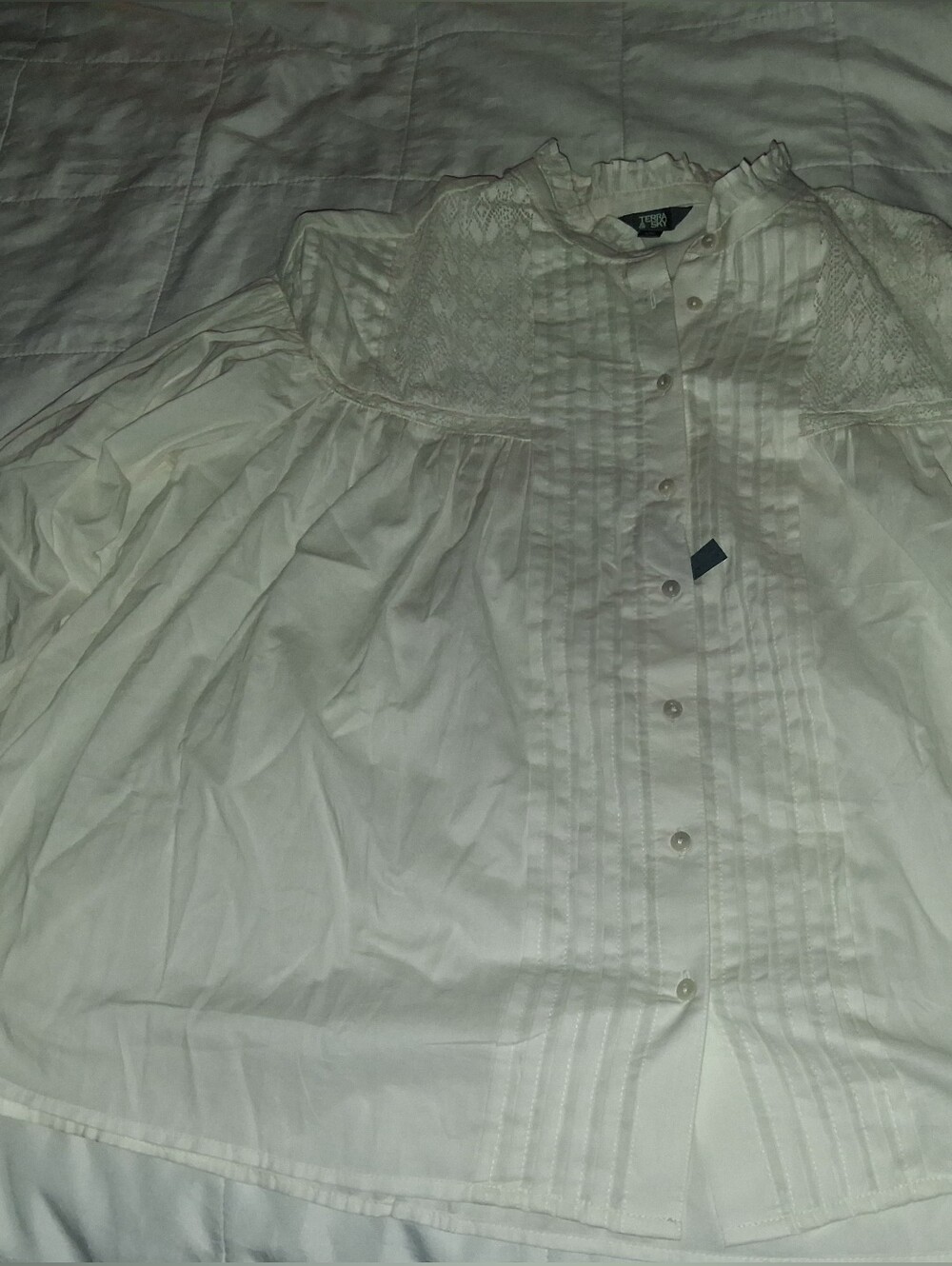 Terra & Sky Lace Inset Blouse - Winter White - 0X (14W)